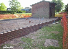 The Moggerhanger pavilion being erected 10 Jun 2003