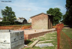 Moggerhanger pavilion avilion being erected 11 Jun 2003